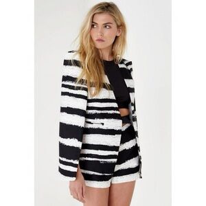 Lavish Alice Black and White Striped Cape Blazer